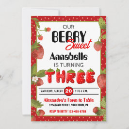 Erdbeere Dritte Geburtstagspartei Einladung