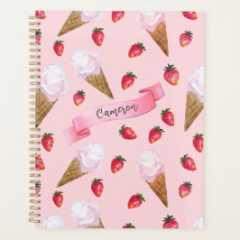 Erdbeere Eis Creme Niedlich Retro Rosa Personalisi Planer