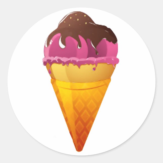 Erdbeere Eiscreme-Kone mit Schokolade Sauce Runder Aufkleber (Vorderseite)