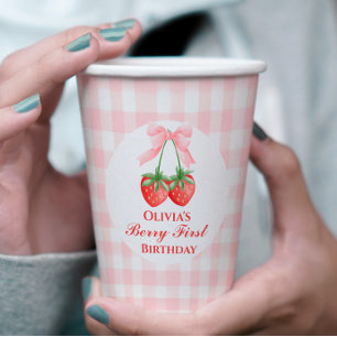 Erdbeere Erste Erdbeere Geburtstag Rosa Schleife G Pappbecher