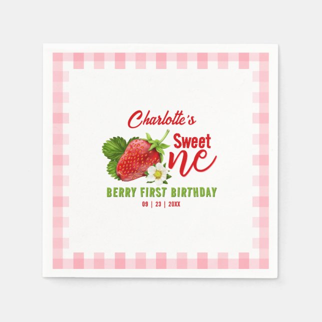 Erdbeere Erster Geburtstag Serviette (Vorderseite)