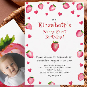 Erdbeere erster Geburtstag Strawberry Benutzerdefi Einladung
