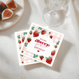 Erdbeere erstes Geburtstagsmädchen 1. Geburtstag E Serviette