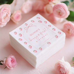 Erdbeere Erstes Mädchen Geburtstag Papier Serviett Serviette