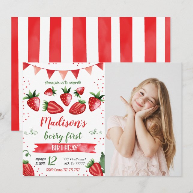 Erdbeere Foto Einladung (Vorne/Hinten)