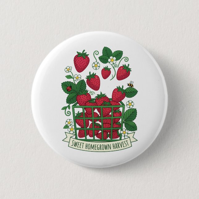 Erdbeere Frucht Essen Beere Süße Korb  Button (Vorderseite)