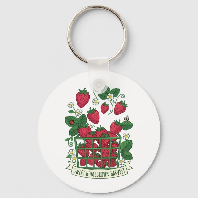 Erdbeere Frucht Essen Beere Süße Korb  Schlüsselanhänger (Vorderseite)