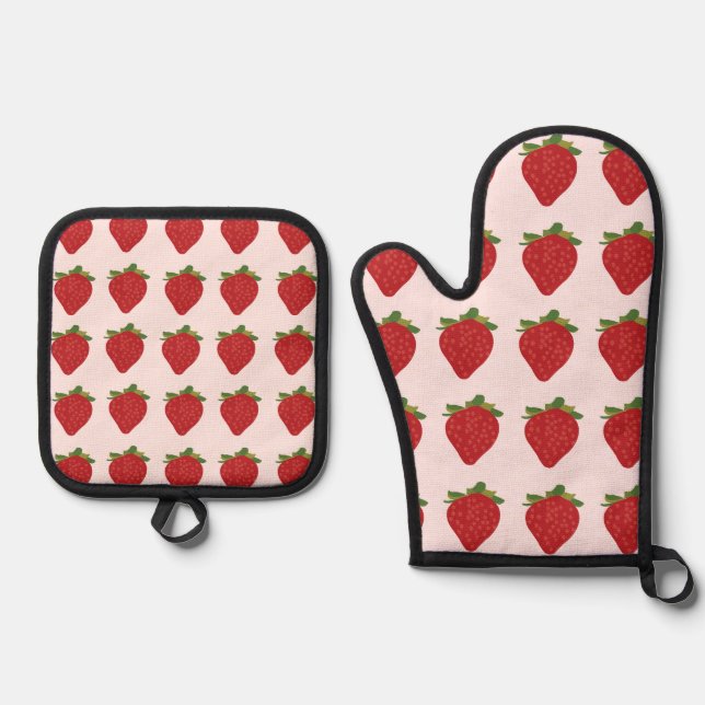 Erdbeere Früchte Süße Sommer Erdbeeren Ofenhandschuh & Topflappen-Set (Vorderseite)