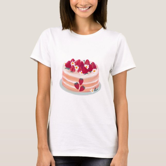 Erdbeere Fruchtkuchen und Daisy-Blume T-Shirt (Vorderseite)