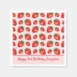 Erdbeere Fruchtmuster auf rosa Happy Birthday Serviette