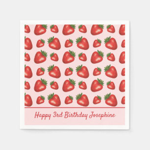 Erdbeere Fruchtmuster auf rosa Happy Birthday Serviette