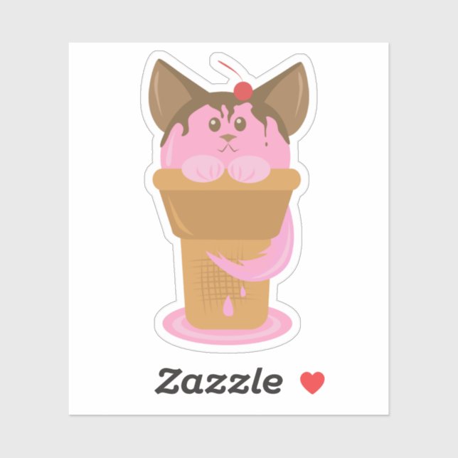 Erdbeere Ice Creme Cat Aufkleber (Blatt)