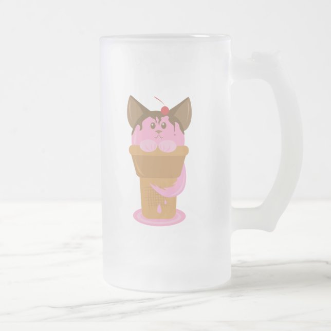 Erdbeere Ice Creme Cat Mattglas Bierglas (Rechts)