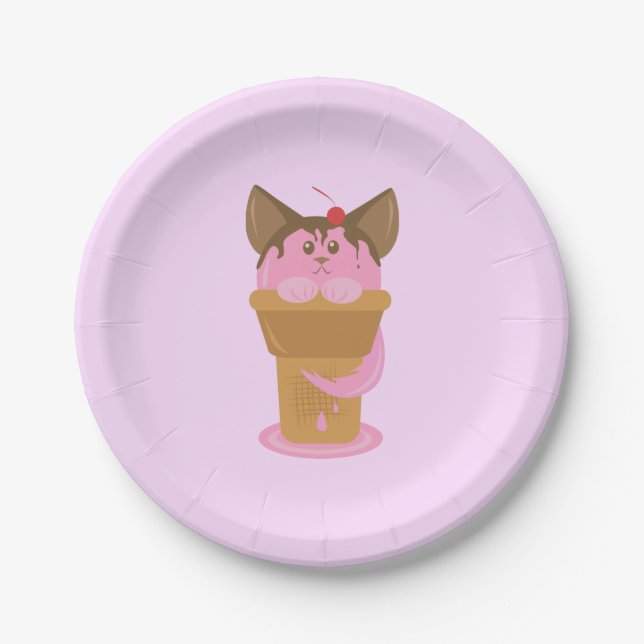 Erdbeere Ice Creme Cat Pappteller (Vorderseite)