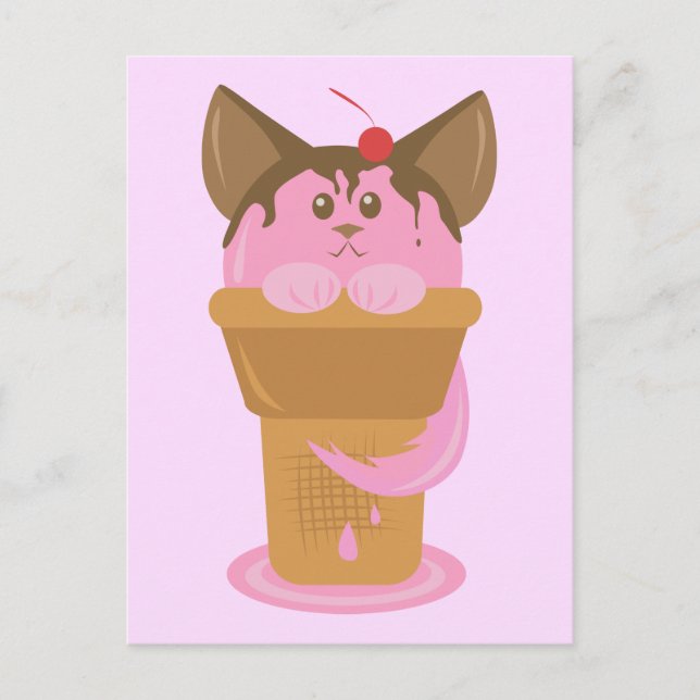 Erdbeere Ice Creme Cat Postkarte (Vorderseite)