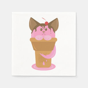 Erdbeere Ice Creme Cat Serviette
