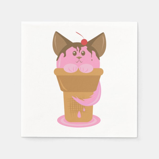 Erdbeere Ice Creme Cat Serviette (Vorderseite)