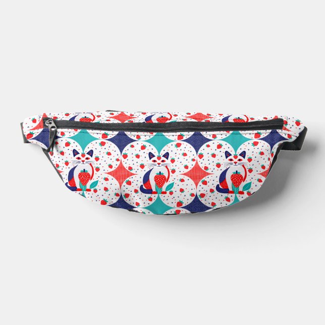 Erdbeere Katze blau und rot Bauchtasche (Ablage )