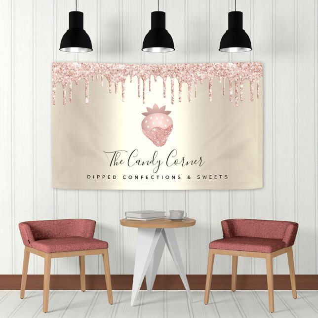 Erdbeere Konfektion Rosa Glitzer Tropfen Gold Chic Banner (Von Creator hochgeladen)