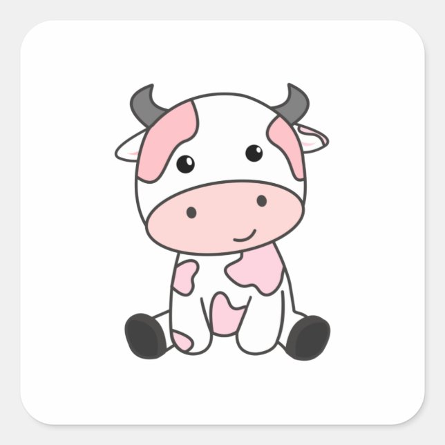 Erdbeere Kuh Niedlich Rosa Erdbeere Kuh Kawaii Quadratischer Aufkleber (Vorderseite)