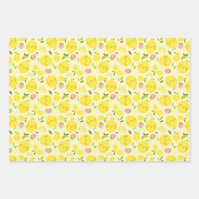 Erdbeere Lemon Gelbwackelpapier Geschenkpapier Set (Vorderseite)