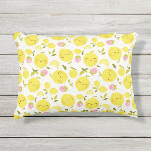 Erdbeere Lemon White Kissen Für Draußen (Vorderseite)