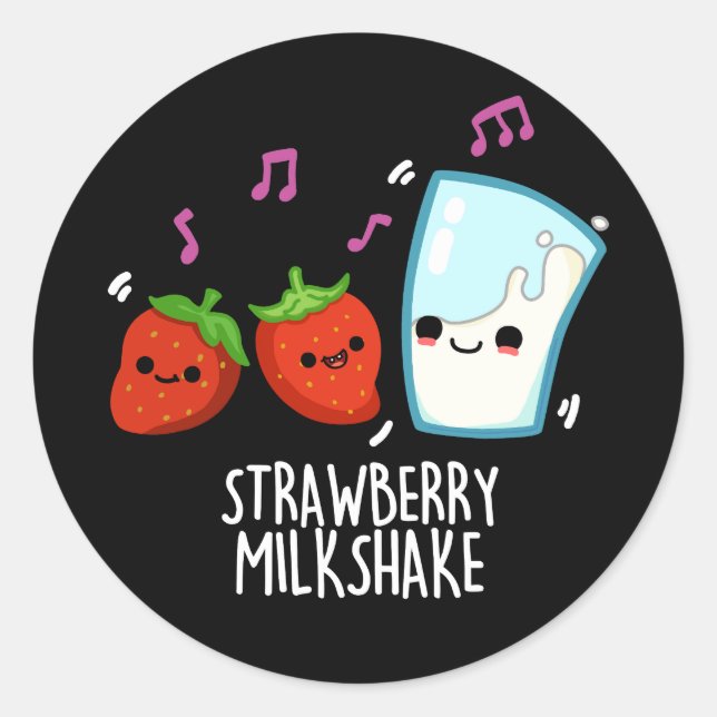 Erdbeere Milch Shake Funny Food Puff Dark BG Runder Aufkleber (Vorderseite)