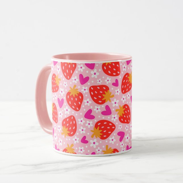 Erdbeere Nahtloses Muster Tasse (Vorderseite Links)
