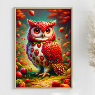 Erdbeere Owl Fantasy Surrealistische Schale Poster