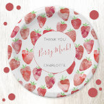 Erdbeere Personalisiert Pappteller<br><div class="desc">Niedliche, süße und moderne Aquarellerdbeere Danke Berry Much Design. Passen Sie den Text an und ändern Sie den Namen, um Ihre Feier zu Anzug. Original Kunst von Nic Squirrell</div>
