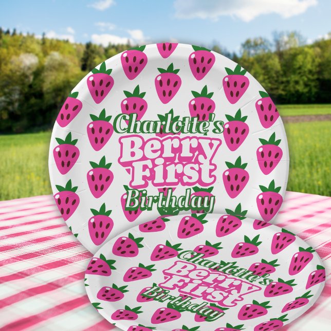Erdbeere Pink Erste Geburtstag  Pappteller (Von Creator hochgeladen)