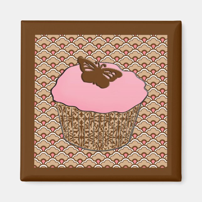Erdbeere Pink Mattiert Cupcake Magnet (Vorne)