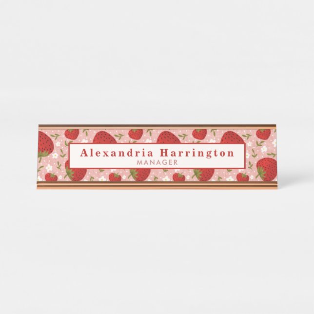 Erdbeere Pink Niedliche Schreibtischnamenszusätze Schreibtischnamensplakette (Vorderseite )