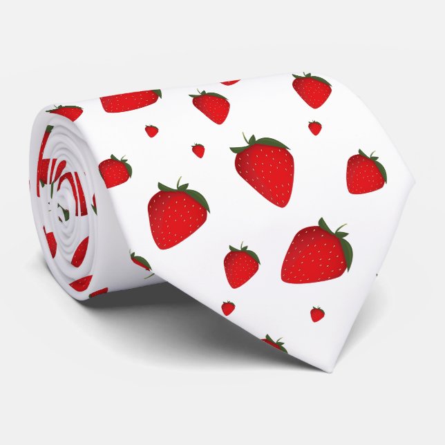 Erdbeere Red White Fruit Food Muster Krawatte (Gerollt)