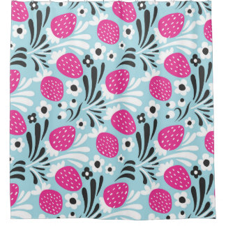 Erdbeere: Rosa Berry Nahtlos. Duschvorhang