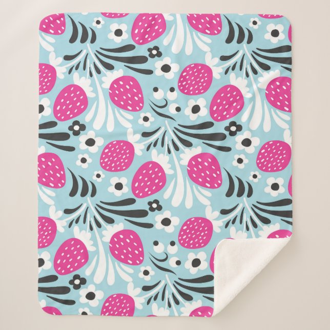 Erdbeere: Rosa Berry Nahtlos. Sherpadecke (Vorderseite)