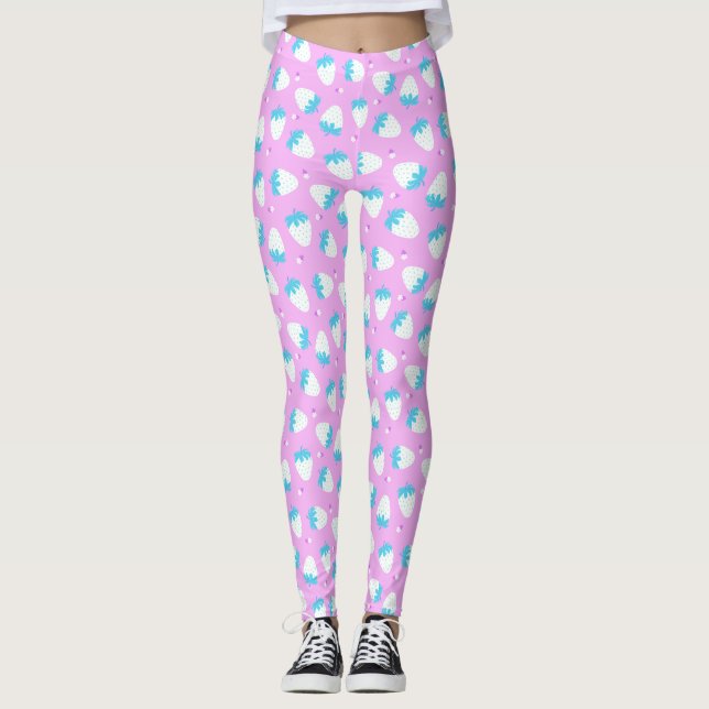 Erdbeere Rosa Blau Leggings (Vorderseite)