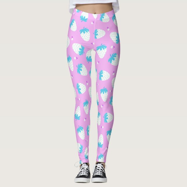 Erdbeere Rosa Blau Leggings (Vorderseite)