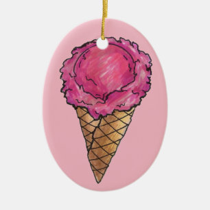 Erdbeere Rosa Eiscreme Waffelkone Keramik Ornament