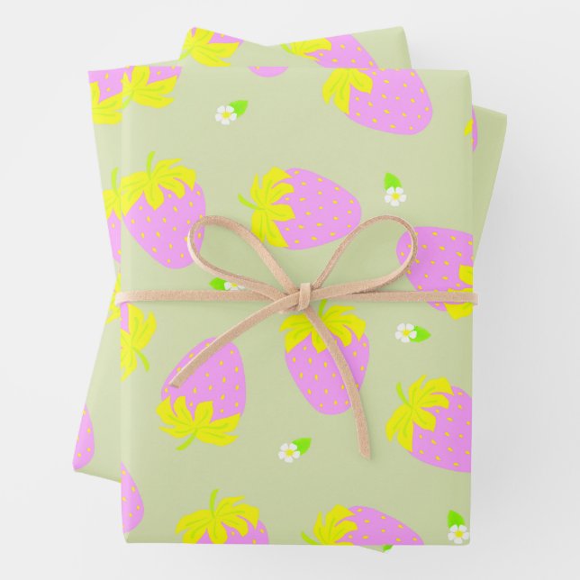 Erdbeere Rosa Grün Geschenkpapier Set (Beispiel)