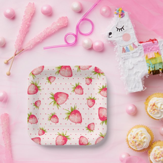 Erdbeere Rosa grünes Party Pappteller (Party)