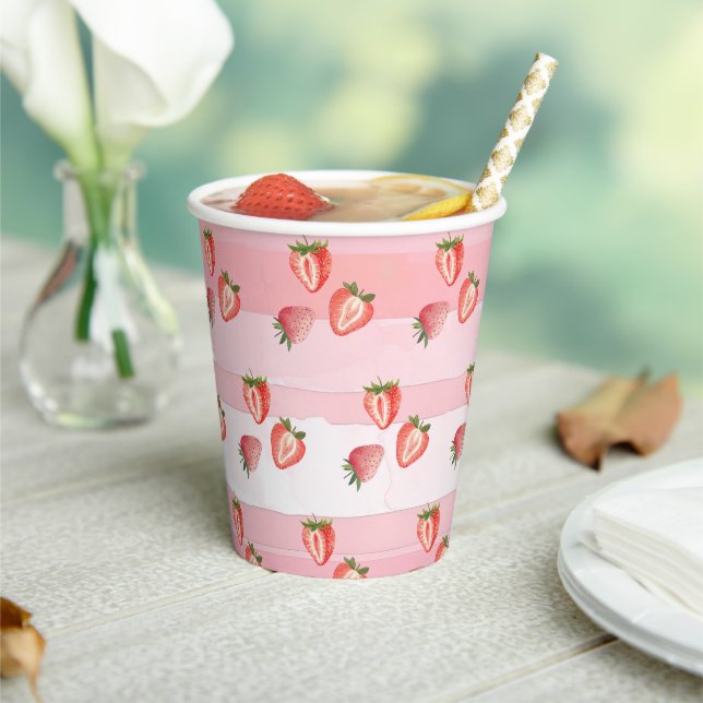 Erdbeere Rosa Streifen Pappbecher (In Situ)
