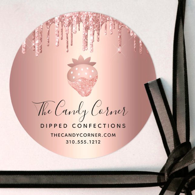 Erdbeere Rose Gold Kupfer Tropfen Confection Süßig Runder Aufkleber (Von Creator hochgeladen)