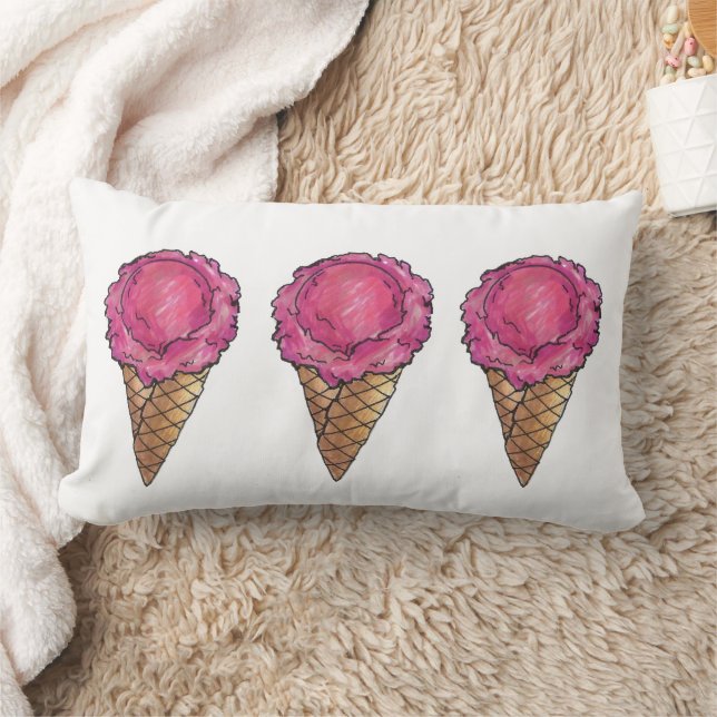 Erdbeere Scoop Rosa Eiscreme Waffelkone Nahrung Lendenkissen (Decke)