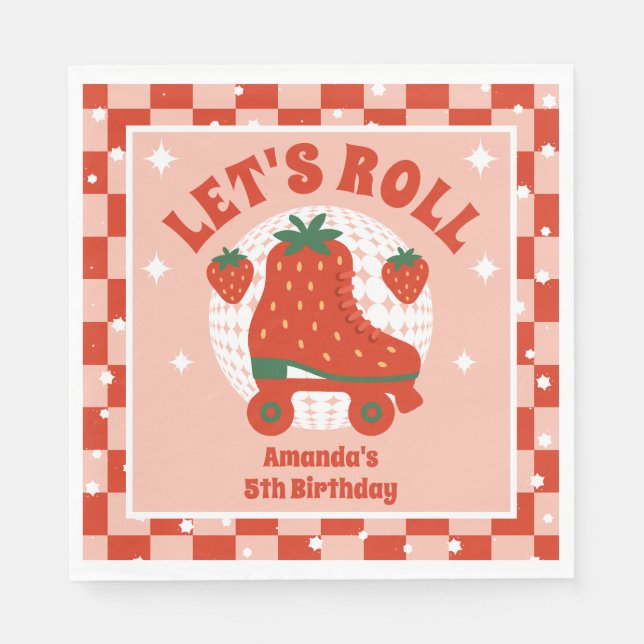 Erdbeere-Skate | Retro Roller Skaten Geburtstag Serviette (Vorderseite)