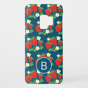 Erdbeere und Blume Blaues Muster Mit Monogramm Case-Mate Samsung Galaxy S9 Hülle