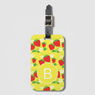 Erdbeere und Blume Gelbes Muster Monogrammiert Gepäckanhänger