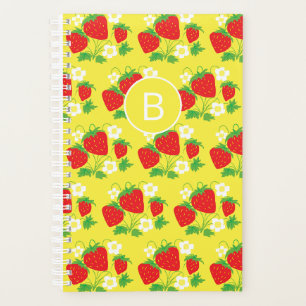 Erdbeere und Blume Gelbes Muster Monogrammiert Planer
