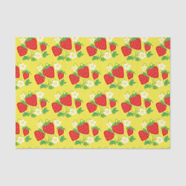 Erdbeere und Blume Muster Gelb Seidenpapier (Vorderseite)