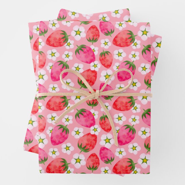 Erdbeere und Blumen Geschenkpapier Set (Beispiel)